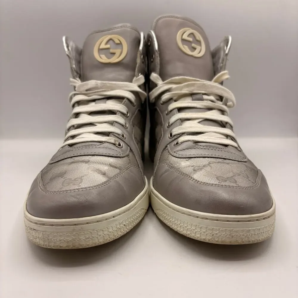 GUCCI Coda Imprime High Top Sneakers Lurex Silver Gray Sz 10G/10.5 US $1245